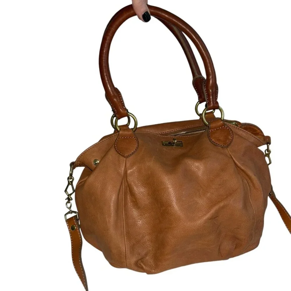 j. crew italian Brompton caramel brown leather cross body satchel bag14x4x9 hobo
